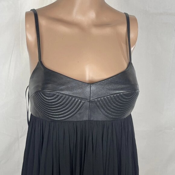 NEW MICHAEL KORS Plongé Leather & Chiffon Empire Gown • Size 6 • Black - Picture 8 of 9